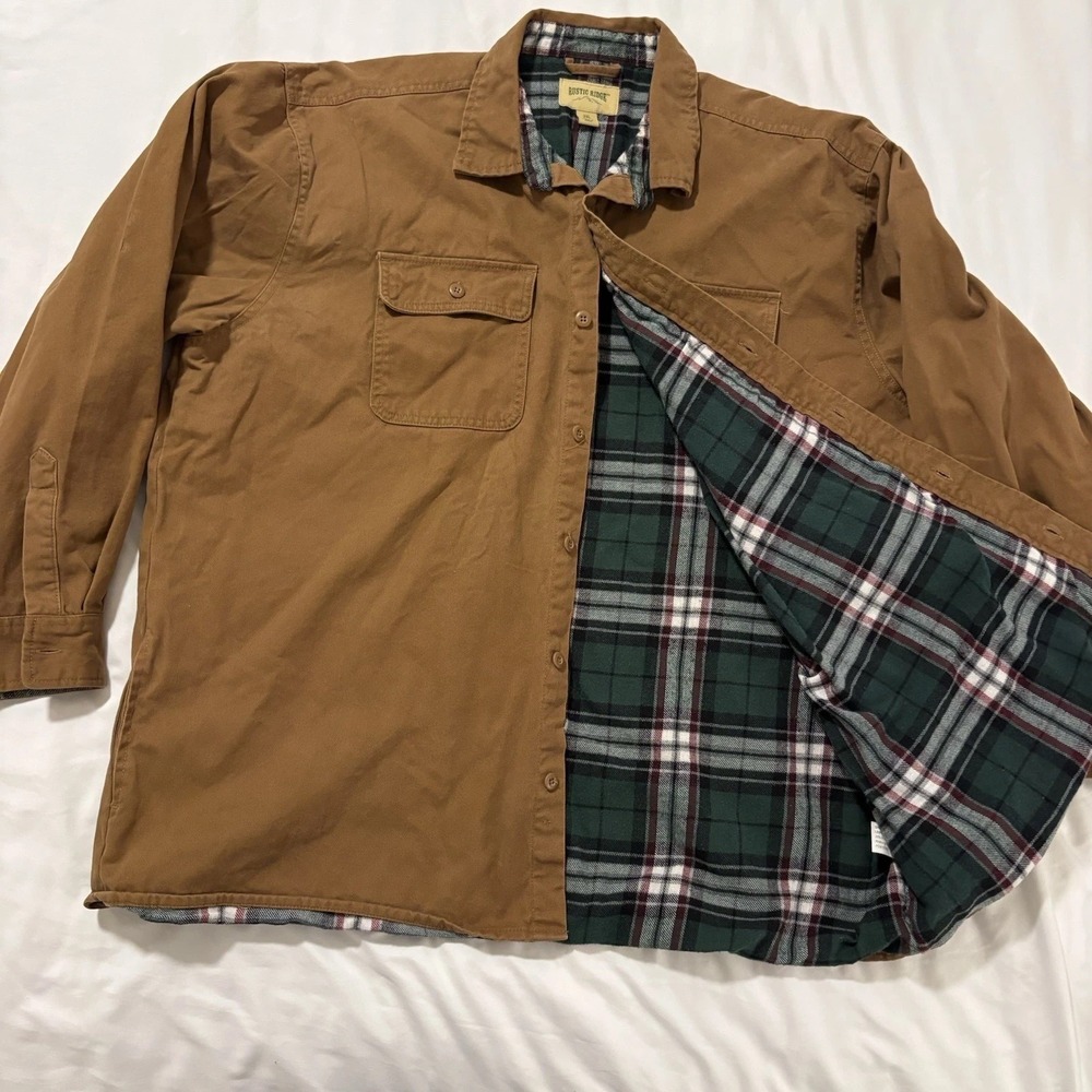 Rustic Ridge Shirt Jacket Mens 2XL Brown Flannel Lined Chamois Work Shacket Cttn - Picture 2 of 10